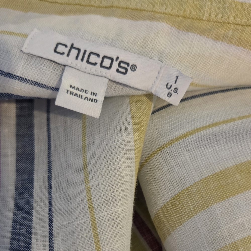 Women's Chico's Multi Stripe Linen Shirt, Size 8 - Picture 2 of 13